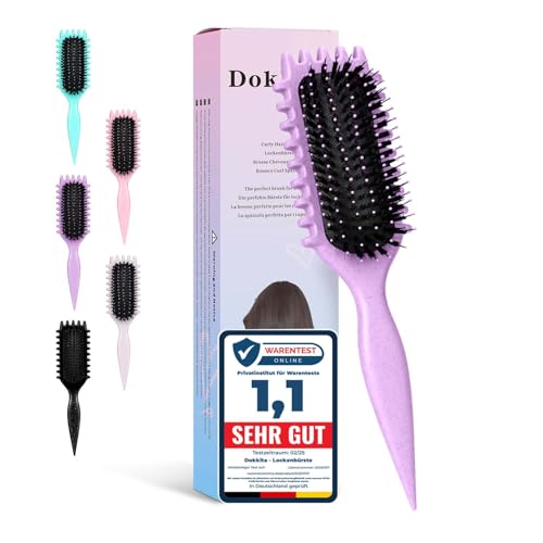 Lockenbürste, Curly Hair Brush, Curl Defining brush, Curl Define Stylingbürste, Wildschweinborsten Haarbürste, Haarbürste zum Entwirren für Frauen (Violett) von Dokkita