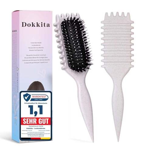 Lockenbürste, Curly Hair Brush, Curl Defining brush, Curl Define Stylingbürste, Wildschweinborsten Haarbürste, Haarbürste zum Entwirren für Frauen -Beige von Dokkita