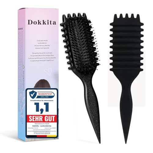 Lockenbürste, Curly Hair Brush, Curl Defining brush, Curl Define Stylingbürste, Wildschweinborsten Haarbürste, Haarbürste zum Entwirren für Frauen (Schwarz) von Dokkita