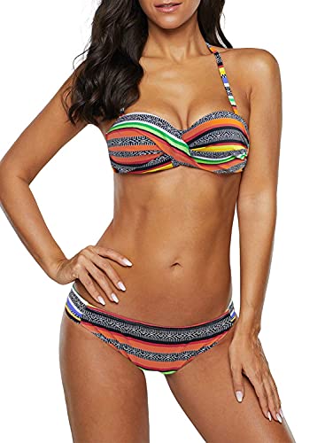 Dokotoo Bandeau Bikini Damen Push Up Zweiteilige Badeanzug Bademode Bikini Set, 03-Orange, L von Dokotoo