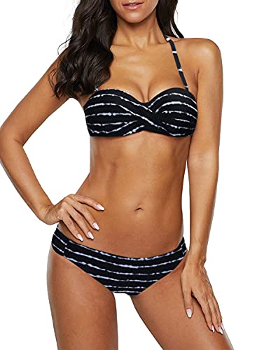 Dokotoo Bandeau Bikini Damen Push Up Zweiteiliger Badeanzug Bademode Bikini Set, 03-Schwarz, XL von Dokotoo