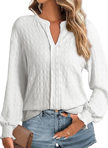 Dokotoo Blusen Damen Langarm Elegant Oberteile V Ausschnitt Pullover Hemd T-Shirts Lässig Tuniken Hemdbluse Herbst Einfarbig Tops Bluse Hemden Weiß S Dokotoo Blusen Damen Langarm Elegant Oberteile V Ausschnitt Pullover Hemd T-Shirts Lässig Tuniken Hemdbluse Herbst Einfarbig Tops Bluse Hemden Weiß S von Dokotoo