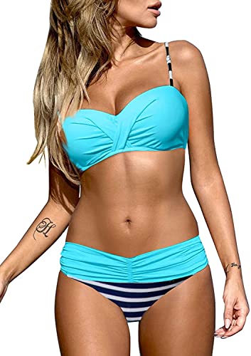 Dokotoo Damen Bikini Set Sexy Push Up Badeanzug Zweiteilige Bademode Swimsuit, Blau, L von Dokotoo