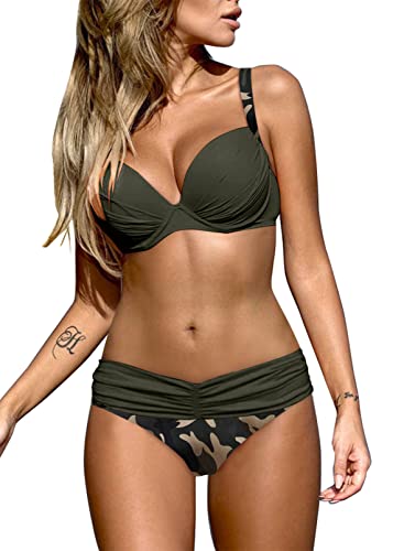 Dokotoo Damen Bikini Set Sexy Push Up Badeanzug Zweiteilige Bademode Swimsuit, Grün, L von Dokotoo