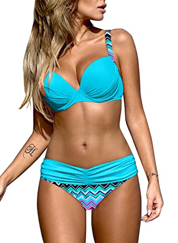 Dokotoo Damen Bikini Set Sexy Push Up Badeanzug Zweiteilige Bademode Swimsuit, Himmelblau, M von Dokotoo