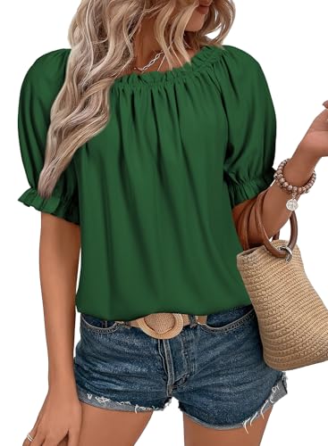 Dokotoo Damen Bluse Sommer Chiffon Tunika Kurzarm Falten Blusenshirt Elegant Rundhals Puffärmel Oberteile T Shirts Top, grün, S Dokotoo Damen Bluse Sommer Chiffon Tunika Kurzarm Falten Blusenshirt Elegant Rundhals Puffärmel Oberteile T Shirts Top, grün, S von Dokotoo