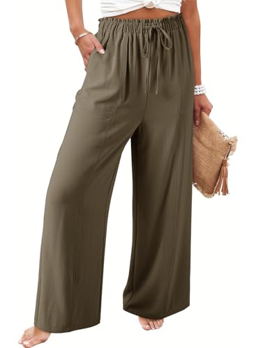 Dokotoo Damen Hosen Weite Leichte Sommerhose Hohe Taille Palazzo Hose Sommer Elegante Stoffhose Leinenhose, dschungelgrün, M Dokotoo Damen Hosen Weite Leichte Sommerhose Hohe Taille Palazzo Hose Sommer Elegante Stoffhose Leinenhose, dschungelgrün, M von Dokotoo