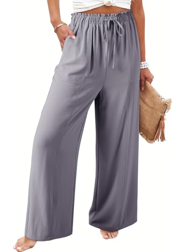 Dokotoo Damen Hosen Weite Leichte Sommerhose Hohe Taille Palazzo Hose Sommer Elegante Stoffhose Leinenhose, grau, L Dokotoo Damen Hosen Weite Leichte Sommerhose Hohe Taille Palazzo Hose Sommer Elegante Stoffhose Leinenhose, grau, L von Dokotoo