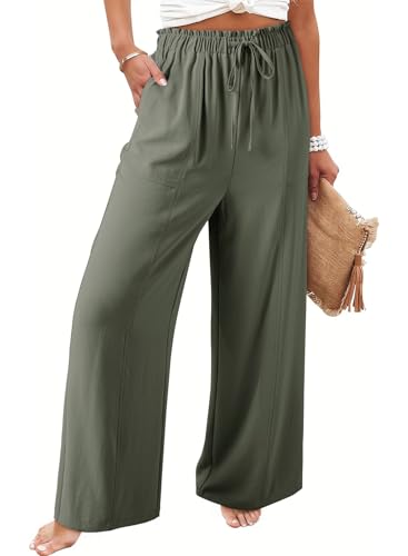 Dokotoo Damen Hosen Weite Leichte Sommerhose Hohe Taille Palazzo Hose Sommer Elegante Stoffhose Leinenhose, grün, M Dokotoo Damen Hosen Weite Leichte Sommerhose Hohe Taille Palazzo Hose Sommer Elegante Stoffhose Leinenhose, grün, M von Dokotoo
