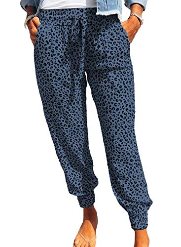 Dokotoo Damen Jogginghose Lang Freizeithose Sommerhose Elastisch Lose Haremshose Pumphose Leichte Lässige Stoffhose Strandhose, blau, M von Dokotoo