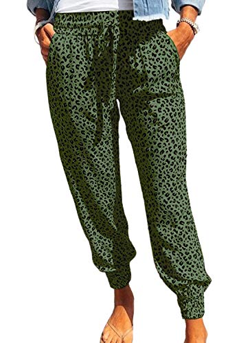 Dokotoo Damen Jogginghose Lang Freizeithose Sommerhose Elastisch Lose Pumphose Haremshose Leichte Lässige Stoffhose Strandhose, grün, M von Dokotoo