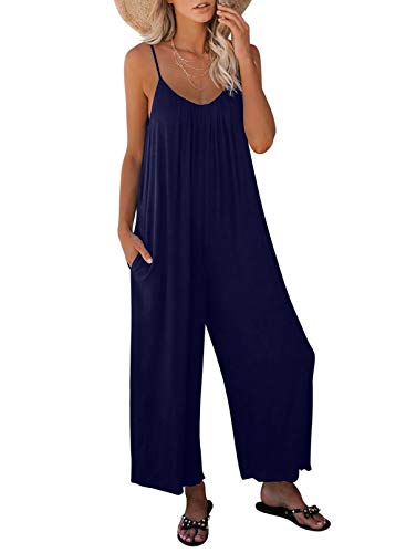 Dokotoo Damen Jumpsuit Ärmellos Jumpsuit Casual Overall Sexy Hosenanzug V-Ausschnitt Playsuit Sommer Oversize Lose Hose mit Taschen, Blau, XL von Dokotoo