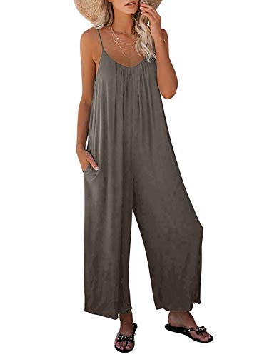 Dokotoo Damen Jumpsuit Ärmellos Jumpsuit Casual Overall Sexy Hosenanzug V-Ausschnitt Playsuit Sommer Oversize Lose Hose mit Taschen, grau, M von Dokotoo