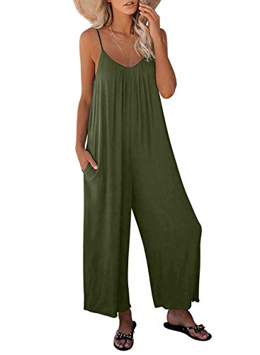 Dokotoo Damen Jumpsuit Ärmellos Jumpsuit Casual Overall Sexy Hosenanzug V-Ausschnitt Playsuit Sommer Oversize Lose Hose mit Taschen, grün, XXL von Dokotoo