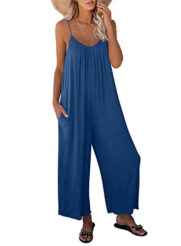 Dokotoo Damen Jumpsuit Ärmellos Jumpsuit Casual Overall Sexy Hosenanzug V-Ausschnitt Playsuit Sommer Oversize Lose Hose mit Taschen, hellblau, L von Dokotoo