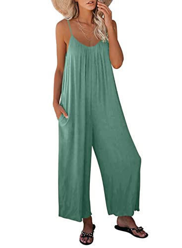 Dokotoo Damen Jumpsuit Ärmellos Jumpsuit Casual Overall Sexy Hosenanzug V-Ausschnitt Playsuit Sommer Oversize Lose Hose mit Taschen BlauGrün M von Dokotoo