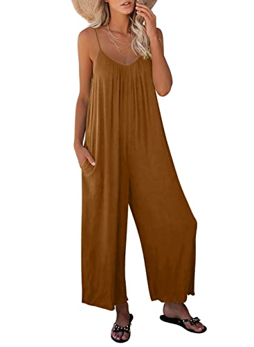 Dokotoo Damen Jumpsuit Ärmellos Jumpsuit Casual Overall Sexy Hosenanzug V-Ausschnitt Playsuit Sommer Oversize Lose Hose mit Taschen Khai M von Dokotoo