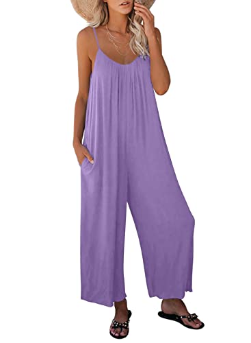 Dokotoo Damen Jumpsuit Ärmellos Jumpsuit Casual Overall Sexy Hosenanzug V-Ausschnitt Playsuit Sommer Oversize Lose Hose mit Taschen Lila XL von Dokotoo