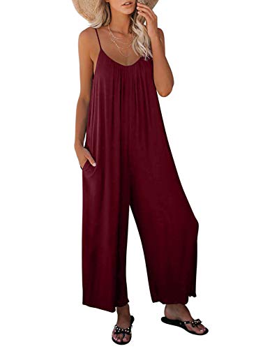 Dokotoo Damen Jumpsuit Ärmellos Jumpsuit Casual Overall Sexy Hosenanzug V-Ausschnitt Playsuit Sommer Oversize Lose Hose mit Taschen Rot 2XL von Dokotoo