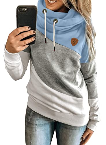 Dokotoo Damen Kapuzenpullover Schwarz Stehkragen Hoodie Pullover Farbblock Sweatshirt Langarmshirt Oberteile für Herbst Winter Medium von Dokotoo