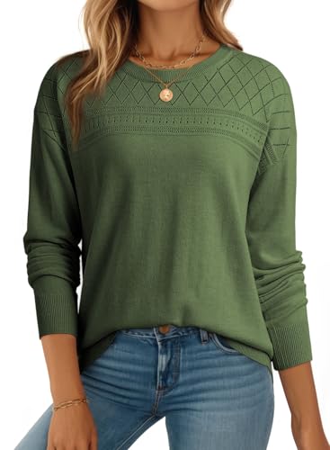 Dokotoo Damen Pullover Elegant Rundhals Langarm Strickpullover Einfarbig Lose Sweatshirt Herbst Winter Feinstrick Wollpullover Pulli, grün, S von Dokotoo