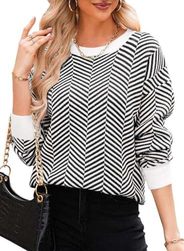 Dokotoo Damen Pullover Elegant Rundhals Norweger Strickpullover Warm Herbst Winterpullover Pulli Sweater, schwarz, M von Dokotoo