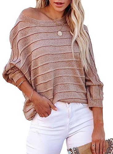 Dokotoo Damen Pullover Oversize Fledermausärmel Strickpullover Pulli Herbst Winter Langarm Oberteil Shirt Tops, rosa, L von Dokotoo