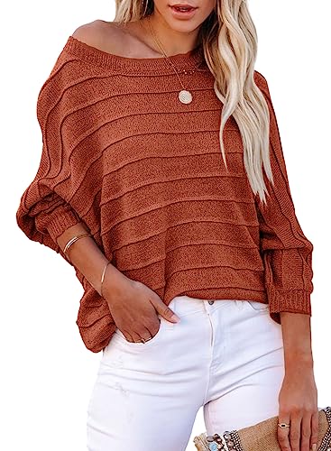 Dokotoo Damen Pullover Oversize Fledermausärmel Strickpullover Pulli Herbst Winter Langarm Oberteil Shirt Tops, rot, L von Dokotoo