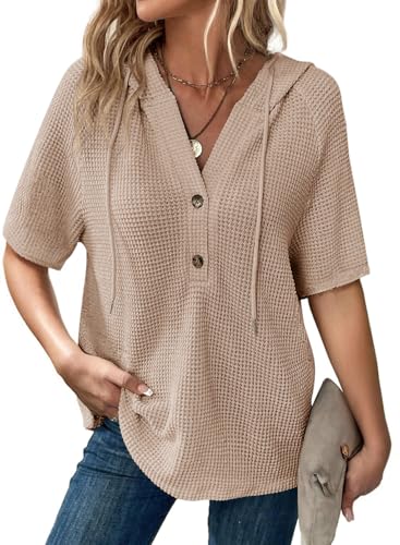 Dokotoo Damen Sommer Hoodie Oberteile Waffel Kurzarm Kapuzenpullover Tunika Oberteil Pullover Kordelzug Sweatshirt Einfarbig Sweatshirts Frauen Lässig Tops T-Shirts Grau S Dokotoo Damen Sommer Hoodie Oberteile Waffel Kurzarm Kapuzenpullover Tunika Oberteil Pullover Kordelzug Sweatshirt Einfarbig Sweatshirts Frauen Lässig Tops T-Shirts Grau S von Dokotoo