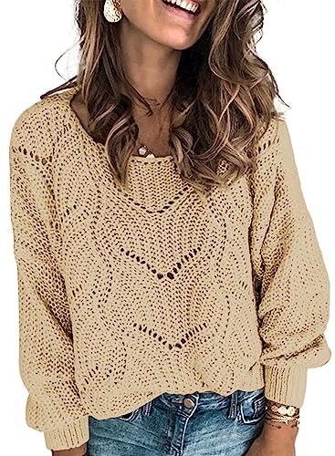 Dokotoo Damen Strickpullover Elegant Rundhals Pullover Herbst Winter Einfarbiger Pulli Oberteil Damenpullover, Khaki, m von Dokotoo