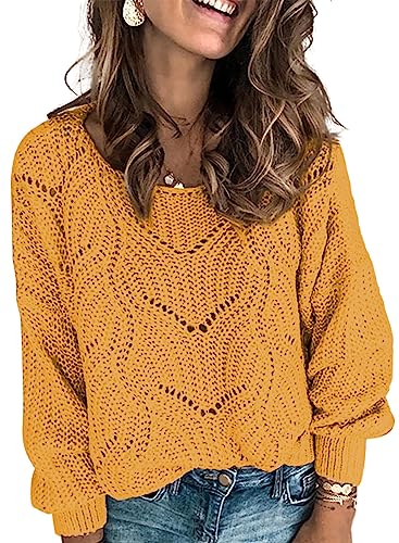 Dokotoo Damen Strickpullover Elegant Rundhals Pullover Herbst Winter Einfarbiger Pulli Oberteil Damenpullover, gelb, m von Dokotoo