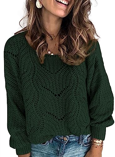 Dokotoo Damen Strickpullover Elegant Rundhals Pullover Herbst Winter Einfarbiger Pulli Oberteil Damenpullover, grün, m von Dokotoo