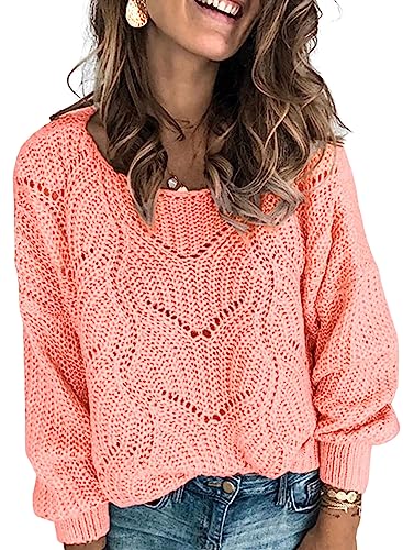 Dokotoo Damen Strickpullover Elegant Rundhals Pullover Herbst Winter Einfarbiger Pulli Oberteil Damenpullover, rosa, m von Dokotoo