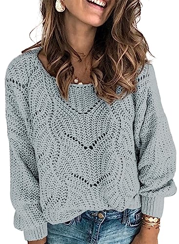 Dokotoo Damen Strickpullover Elegant Rundhals Pullover Herbst Winter Einfarbiger Pulli Oberteil Winterpullover, grau, L von Dokotoo