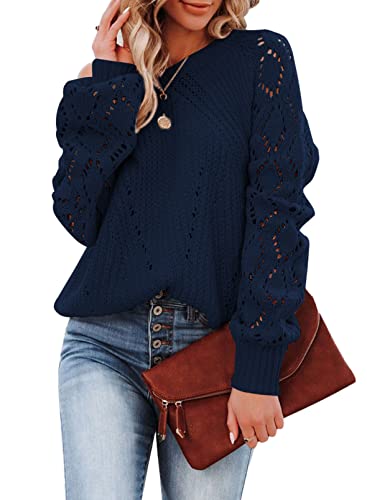 Dokotoo Damen Strickpullover Elegant Rundhals Pullover Langarm Grobstrick Pulli Herbst Winter Oberteile Tops Blau Damenpullover Winterpullover, M von Dokotoo