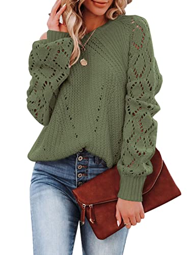 Dokotoo Damen Strickpullover Elegant Rundhals Pullover Langarm Grobstrick Pulli Herbst Winter Oberteile Tops Grün Damenpullover Winterpullover, L von Dokotoo