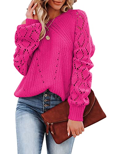 Dokotoo Damen Strickpullover Elegant Rundhals Pullover Langarm Grobstrick Pulli Herbst Winter Oberteile Tops Rose Damenpullover Winterpullover, M von Dokotoo