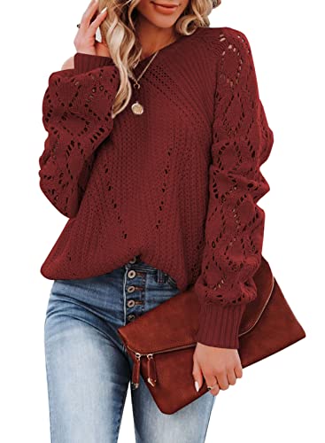 Dokotoo Damen Strickpullover Elegant Rundhals Pullover Langarm Grobstrick Pulli Herbst Winter Oberteile Tops Rot Damenpullover Winterpullover, L von Dokotoo