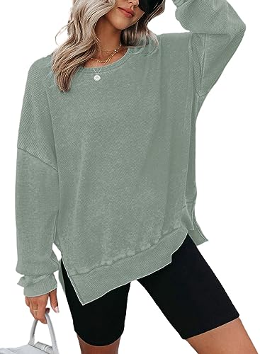 Dokotoo Damen Sweatshirt Basic Rundhals Oversized Pullover Pulli Herbst Winter Casual Langarmshirt Baumwolle Oberteile Shirts Bluse, grün, M von Dokotoo