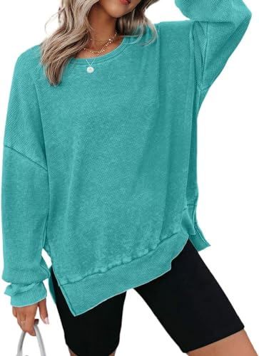 Dokotoo Damen Sweatshirt Basic Rundhals Oversized Pullover Pulli Herbst Winter Casual Langarmshirt Baumwolle Oberteile Shirts Bluse, himmelblau, M von Dokotoo