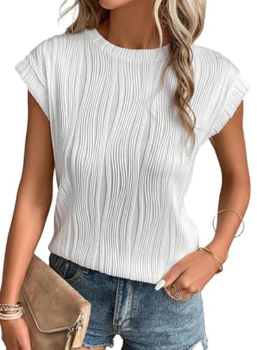 Dokotoo Damen T-Shirt Rundhals Flügelärmeln Oberteile Sommer Kurzarm Basic Bluse Shirts Tops, weiß, M Dokotoo Damen T-Shirt Rundhals Flügelärmeln Oberteile Sommer Kurzarm Basic Bluse Shirts Tops, weiß, M von Dokotoo