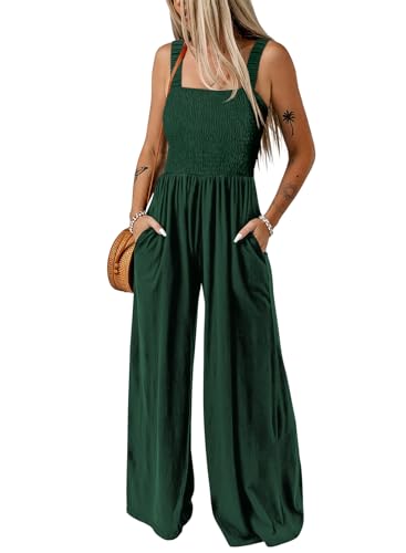 Dokotoo Jumpsuit Damen Sommer Latzhose Elegant Festlich Overall Weites Bein Lang Hosenanzug Playsuit Romper mit Taschen, grün, 2XL von Dokotoo
