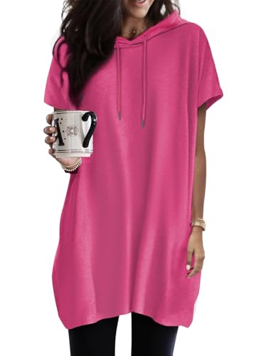 Dokotoo Kapuzenpullover Damen Hoodie Sommer Kurzarm mit Kapuze Pullover Sweatshirt Tops Oversize Tshirt Lässig Einfarbig T-Shirts Oberteile Rosenrot S Dokotoo Kapuzenpullover Damen Hoodie Sommer Kurzarm mit Kapuze Pullover Sweatshirt Tops Oversize Tshirt Lässig Einfarbig T-Shirts Oberteile Rosenrot S von Dokotoo