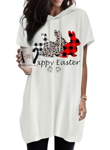 Dokotoo Kapuzenpullover Damen Hoodie Oversize T-Shirts Sommer Oberteile Kurzarm mit Kapuze Pullover Sweatshirt Tops Lässig Einfarbig Tshirts Oberteil Weiß XL von Dokotoo