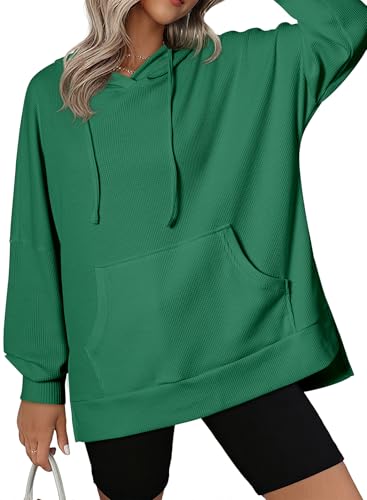 Dokotoo Kapuzenpullover Damen Oversize Hoodie Pullover Langarm Herbst Winter Kapuzenpulli Casual Waffel Sweatshirt Oberteil Pulli, grün, S von Dokotoo