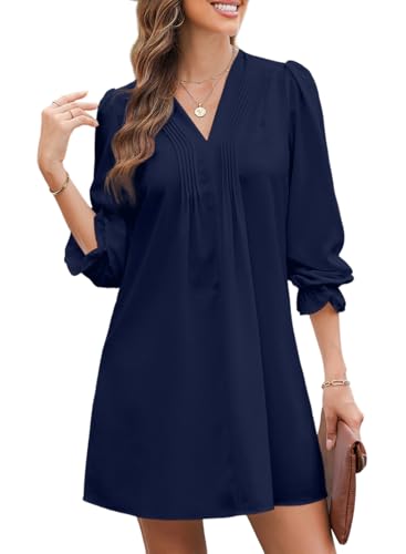 Dokotoo Kleid Damen Langarm Elegant Einfarbig A-Linien Rüschenärmel V-Ausschnitt Midikleid Partykleid Freizeitkleid Dating-Kleid Sommerkleider Rüschenkleid Blau 2XL Dokotoo Kleid Damen Langarm Elegant Einfarbig A-Linien Rüschenärmel V-Ausschnitt Midikleid Partykleid Freizeitkleid Dating-Kleid Sommerkleider Rüschenkleid Blau 2XL von Dokotoo