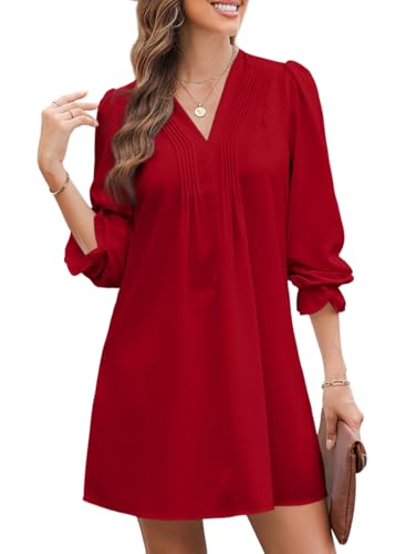 Dokotoo Kleid Damen Langarm Elegant Einfarbig A-Linien Rüschenärmel V-Ausschnitt Midikleid Partykleid Freizeitkleid Dating-Kleid Sommerkleider Rüschenkleid Rot S Dokotoo Kleid Damen Langarm Elegant Einfarbig A-Linien Rüschenärmel V-Ausschnitt Midikleid Partykleid Freizeitkleid Dating-Kleid Sommerkleider Rüschenkleid Rot S von Dokotoo