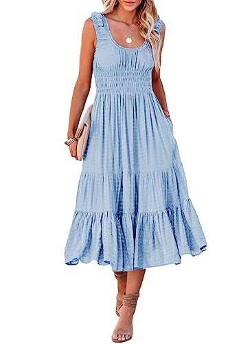 Dokotoo Kleid Damen Sommer Elegant Hohe Taille Einfarbig Schulterfrei A-Linien Midikleid Partykleid Freizeitkleid Dating-Kleid Sommerkleider Blau M von Dokotoo