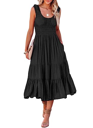 Dokotoo Kleid Damen Sommer Elegant Hohe Taille Einfarbig Schulterfrei A-Linien Midikleid Partykleid Freizeitkleid Dating-Kleid Sommerkleider Schwarz M von Dokotoo