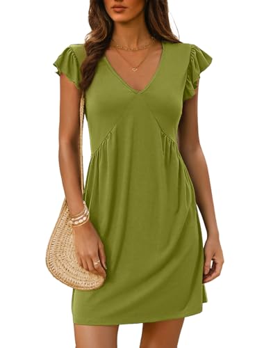 Dokotoo Kleider Damen Sommer 2025 Lässig Sommerkleider V-Ausschnitt Rüschenärmel Minikleid Sonnenkleid Einfarbig Kurzarm Strand Kleid Lockeres Freizeitkleid Spinat Grün S Dokotoo Kleider Damen Sommer 2025 Lässig Sommerkleider V-Ausschnitt Rüschenärmel Minikleid Sonnenkleid Einfarbig Kurzarm Strand Kleid Lockeres Freizeitkleid Spinat Grün S von Dokotoo
